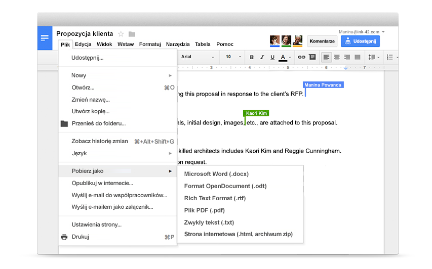 Screen aplikacji Google Docs